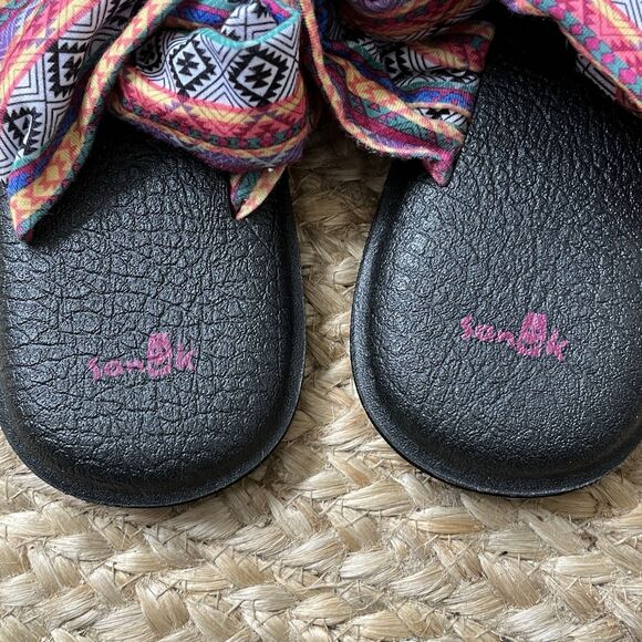 Sanuk Sandals Women 11 Yoga Sling 2 Aztec Boho Slingback Thong Multicolor Fabric - Picture 7 of 8